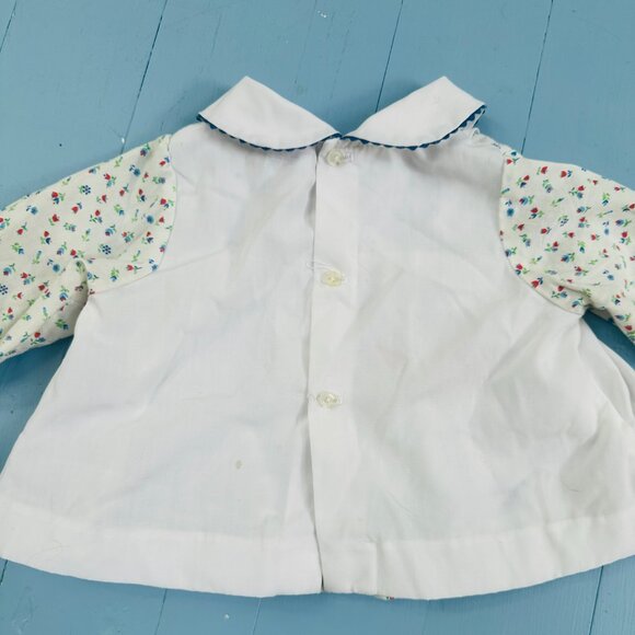 Vintage 60s Baby Girl Top Peter Pan Collar Bric Brac Trim Floral 60s Embroidery - Picture 6 of 7